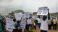 workers-strikes Some of the placard-carrying workers at the rally. Photo: NEXT