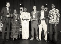 (New Media Awards winners and runners up (L-R): Anton Van Zyl, Toyin Abidakun (AthleticsAfrica), Nkem Nweke, Nick McNulty, Tichafara Sigauke and Remmy Nweke. Photo: Fungai Tichawangana)